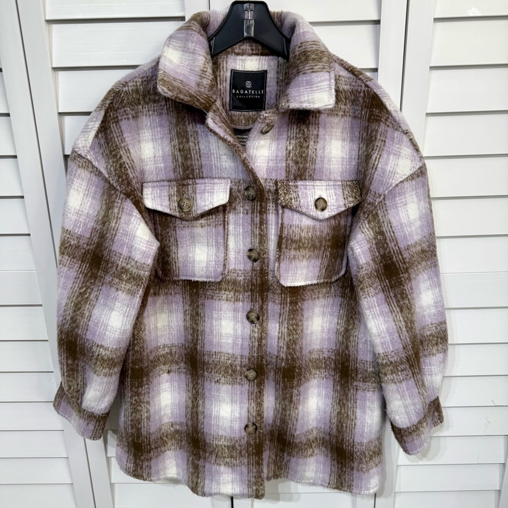 Bagatelle‎ Plaid Shacket Thick Jacket Purple Brown Size M